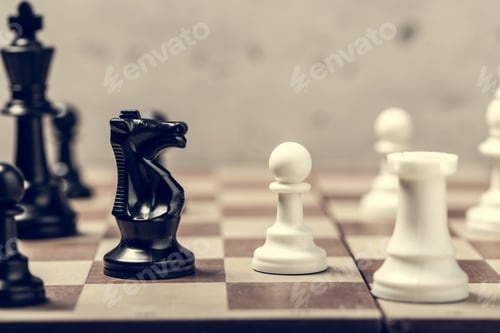 Preview: chess pieces on the board in blur selective focus