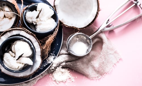 Preview: coconut ice cream on a pink background
