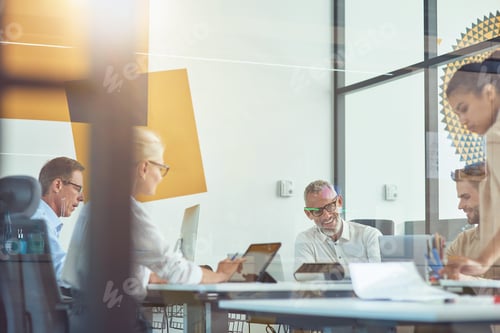 Preview: Achieving best results together. Business people having a meeting in the modern office, working