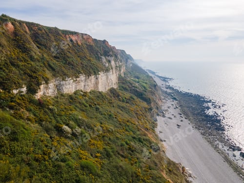 Preview: Aerial View of Saint Jouin Bruneval Beach with Waves and Cliffs