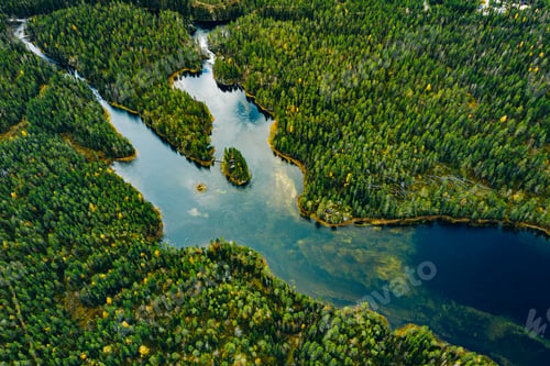 Preview: Aerial view of green forests and blue lakes and rivers in summer Finland