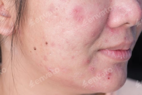 Preview: Close up of Asian girl skin problem,(cheek focusing)