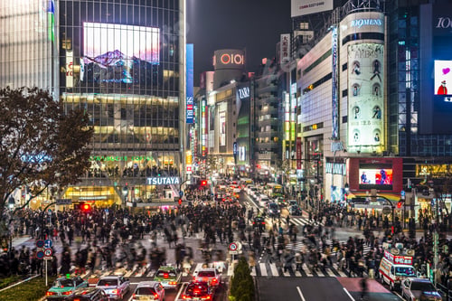 Preview: Tokyo, Japan - December 15, 2012: Pedestrians Cross At Shibuya Crossing. The Intersection Is Known