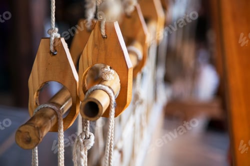 Preview: Wooden loom detail with rope and bamboo