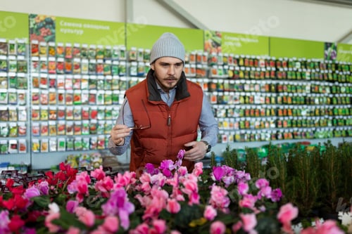 Preview: seller of a store of live plants and seeds looks at the camera with a smile