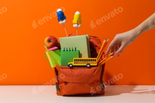 Visualização: Conceito de educação escolar com acessórios escolares