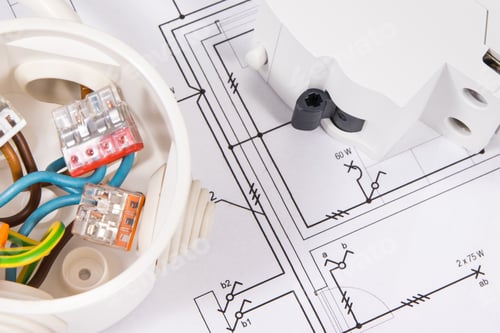 Preview: Electrical box with wires connections, electric fuse and diagrams