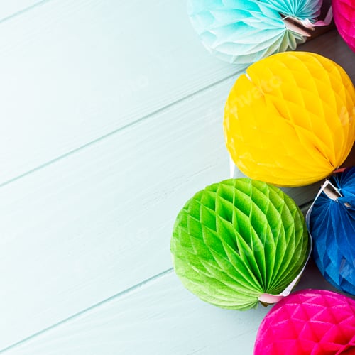 Preview: Festive background with colorful paper balls.