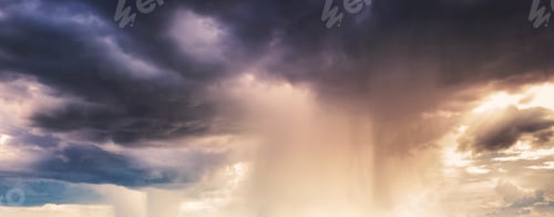 Preview: Heavy rainstorm in colorful stormy sky at evening