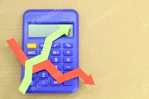 Preview: the calculator and the green and red arrows conceptualize the rate of fluctuation