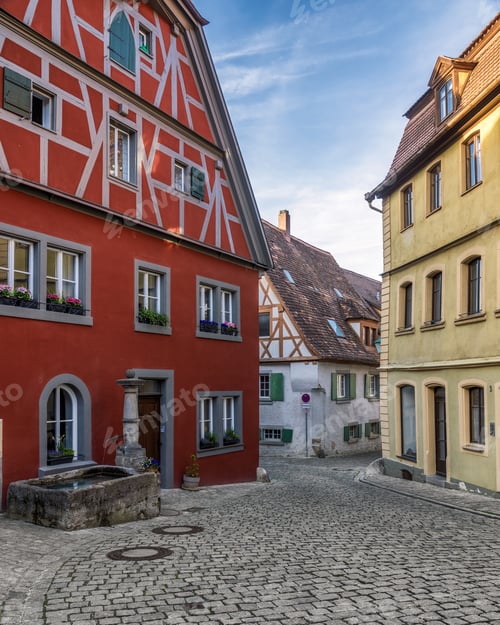 Preview: Colorful European street with old-style houses and surrounding area