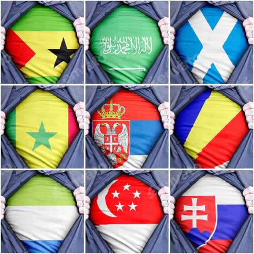 Preview: Collection of ripping shirts showing printed flags of different countries