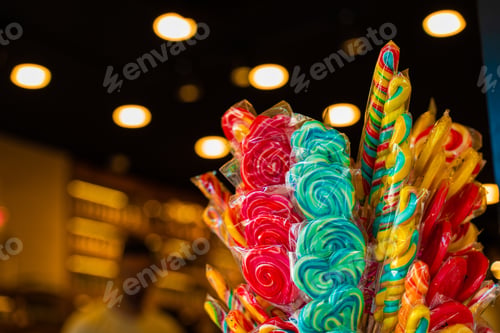 Preview: Sweet market caramel lollipops for children on sticks