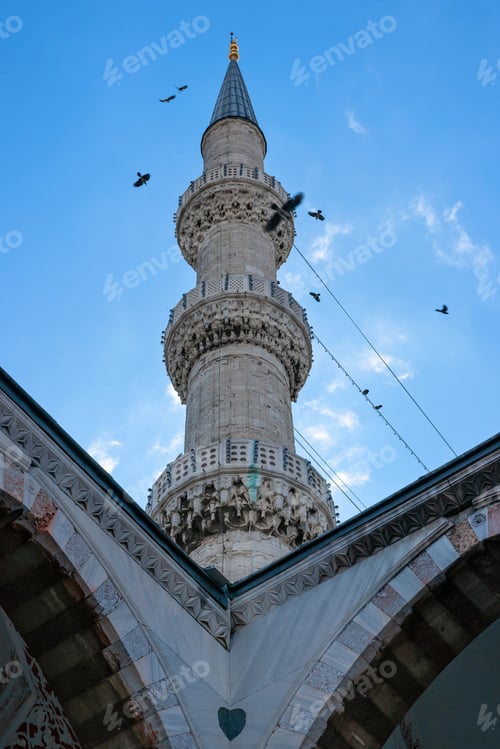 Preview: Minaret on a blue sky background