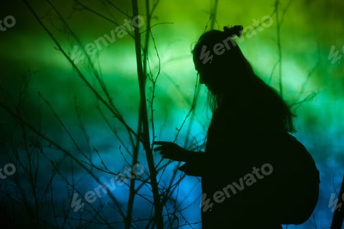 Preview: Silhouette of a Woman Contemplating Bare Branches