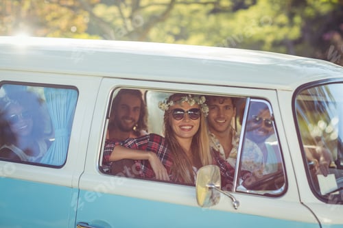 Preview: Group of friends travelling in campervan