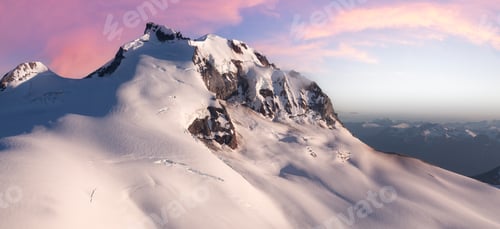 Preview: Canadian Mountain Landscape. Aerial Panoramic View. Sunny Sunset.