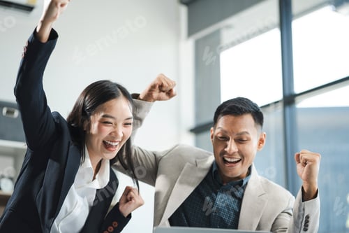 Preview: creative businesspeople coworker in office Happy to be successful partnership teamwork success