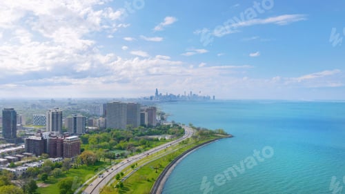 Preview: Aerial view of buildings by the Lake Michigan