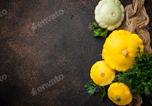 Preview: Fresh patissons on old rusty background