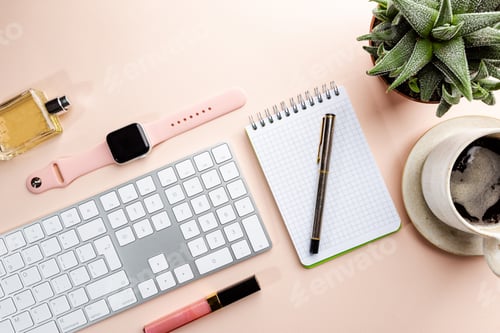 Preview: Flat lay office table desk