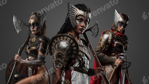 Preview: Three female warriors from past with armors and cold steel