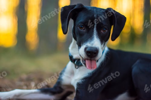 Preview: Portrait of a lovely dog in the forest at sunset