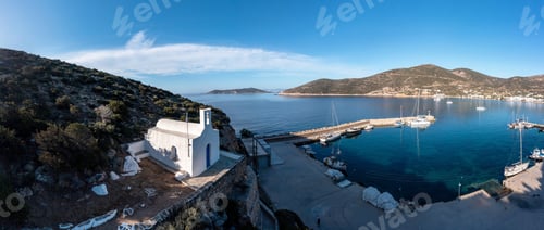 Preview: Sifnos island, Platys gialos aerial drone view. Greece Cyclades.