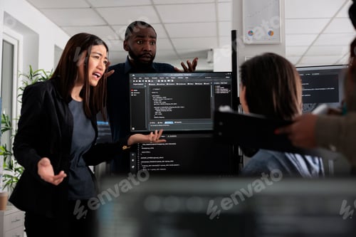 Preview: Diverse web developers collaborating about programming project