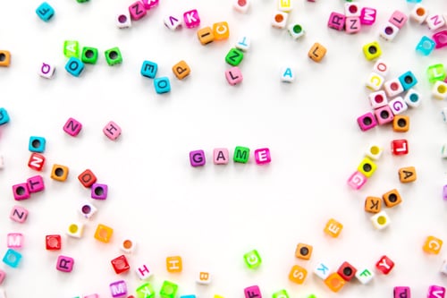 Preview: Child cubes and word game. Selective focus.