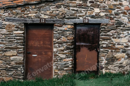 Preview: Iron doors in traditional slate stone houses in mountain village