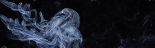 Preview: white flowing smoke cloud on black background with copy space, panoramic shot