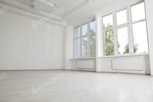 Preview: New empty room with clean windows and white walls