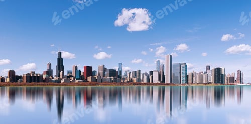 Preview: Skyline of Chicago city with reflection, illinois. USA