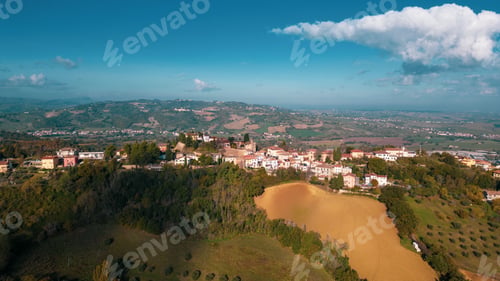 Preview: Aerial shot of the village of Colbordolo in Macerata, Italy