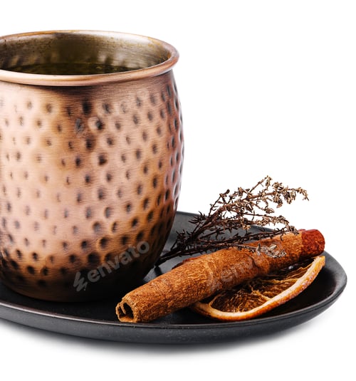 Preview: Mulled wine in vintage metal mug with cinnamon
