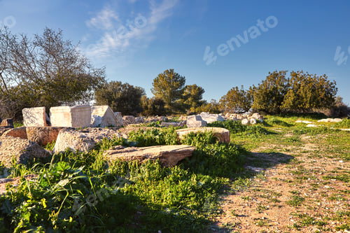Preview: View on green biblical landscape and Archaeological Ruins Beit Guvrin Maresha during winter time