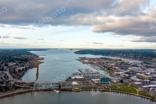Preview: Aerial view of the Olympia, Washington waterfront