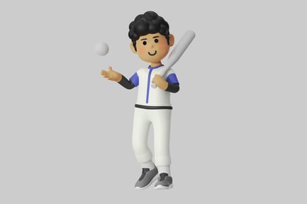 Visualização: Jogador de beisebol de desenho animado com bastão