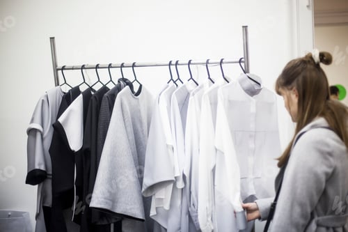 Preview: Woman Browsing Minimalist Clothing Rack