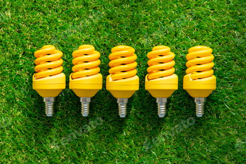 Preview: Energy efficient light bulb lying on grass