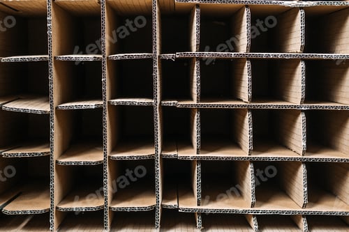 Preview: Corrugated cardboard wine bottle packaging with empty slots. Sustainable packaging, beverage