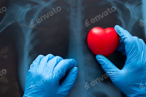 Preview: Red heart on x ray chest.