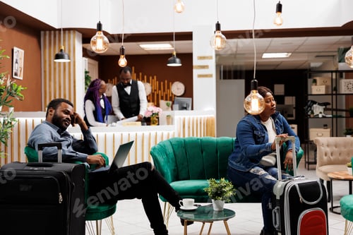 Preview: Tired people waiting at hotel lobby
