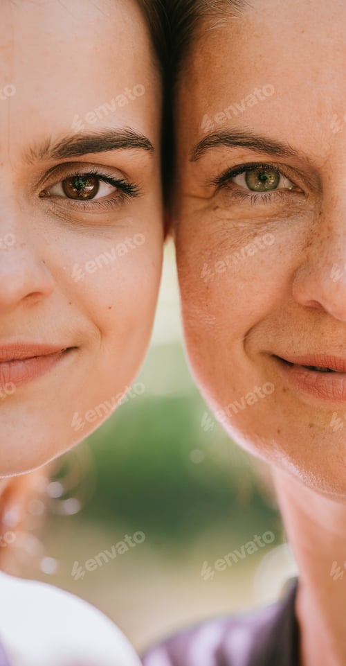 Preview: Close-up of two smiling faces side by side, highlighting connection and portraiture in intimate