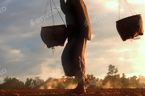 Preview: women walking with a basket on fields