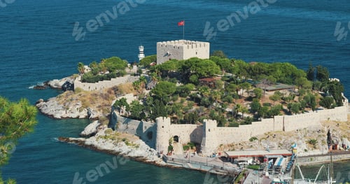 Preview: Kusadasi, Aydin Province, Turkey. Top View Of The Pigeon Island. Old 14th-15th Century Fortress On