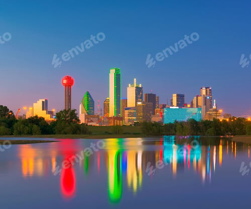 Preview: Dallas Skyline Reflection at Dawn, Downtown Dallas, Texas, USA
