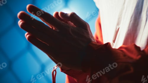 Preview: Bloody Prisoner Hands Praying in Blue Light