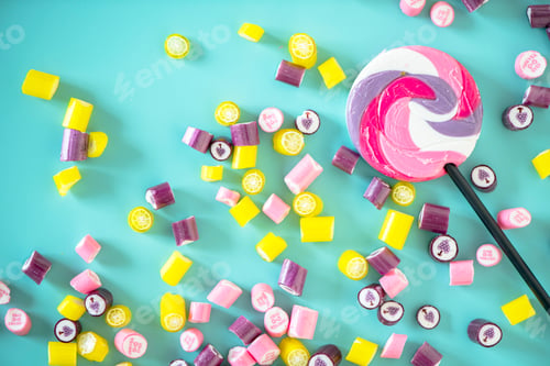 Preview: Flat lay of candy isolated